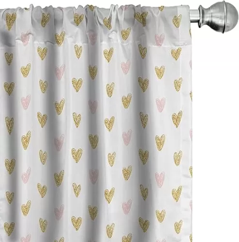 Ambesonne Pink Hearts Curtains, Evenly Arranged Hand Sketched Hearts Illustration Valentine, Window Treatments 2 Panel Set for Living Room Bedroom, Pair of - 28" x 95", Pale Earth Yellow Rose
