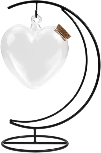 Amosfun Heart Shape Wishing Bottle Glass Container with Moon Shape Rack Wedding Anniversary Party Ornaments Micro Landscape Bottle Glass Jars