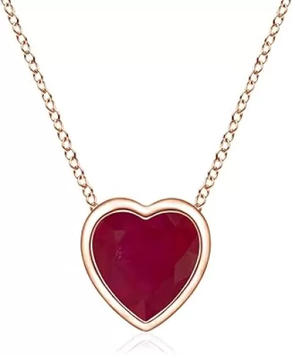 Angara Natural Bezel-Set Solitaire Heart Ruby Pendant in 14K Solid Gold/Platinum | July Birthstone, Birthday, Engagement, Anniversary, Wedding Jewelry Gift for Women