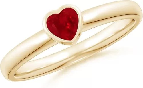 Angara Natural Bezel-Set Solitaire Heart Ruby Promise Ring in 14K Solid Gold/Platinum | July Birthstone, Birthday, Engagement, Anniversary, Wedding Jewelry Gift for Women