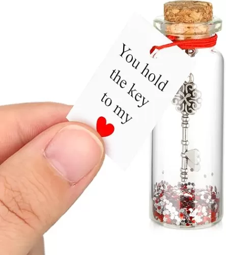 Anniversary Romantic Gift for Her Him You Hold the Key to My Heart Handmade Creative Decorative Bottle Message I Love You Gift Birthday Valentines Present for Wife Husband(Classic Style)