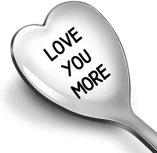Anniversary Valentines Day Gifts for Him Her Couple, Love You More Engraved Long Handle Coffee Spoon, Birthday Christmas Presents Stocking Stuffers for Men Women Boyfriend Girlfriend Husband Wife