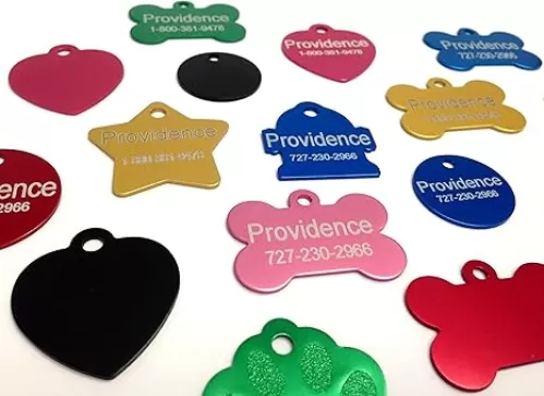 Anodized Pet ID Tags - Choose from Bone, Round, Heart, Hydrant, Paw, or Star Shapes - 9 Color Choices Available
