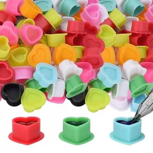 ATOMUS Tattoo Ink Cup 200pcs Disposable Silicone Tattoo Pigment Cup Heart Shape Eyebrow Eyeliner Lip Color Pigment Cup Mixed Color Tattoo Pigment Holder