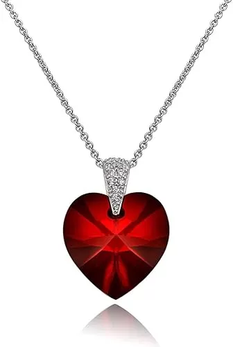 B. BRILLIANT Valentines Day Gifts Jewelry for Her Sterling Silver Colored European Crystal & CZ Accents Heart Pendant Necklace for Women Bridesmaids