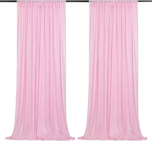 B-COOL Pink Sequin Backdrop 2ftx8ft Sparkly Backdrop Curtains 2 Panels Sequin Curtain Fabric Drapes for Girls Birthday Holiday Sweetheart Baby Shower Party Decoration