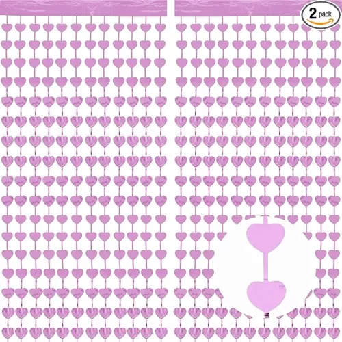 BEISHIDA 2 Pcs Light Pink Valentines Day Backdrop Heart Shape Door Streamers Foil Tinsel Fringe Curtain for Valentines Decorations Girls Birthday Party Background Photo Booth Props (3.28 ft x 6.57 ft)