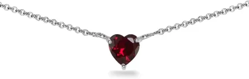 Birthstone Necklace for Women - Genuine or Synthetic Gemstone, 7mm Heart Solitaire, Short Dainty Layered Choker, Silver