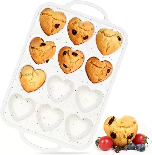 CAKETIME Heart Shaped Muffin Pan with Metal Frame, Nonstick Heart Silicone Molds for Valentine