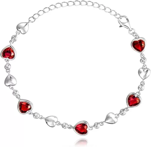 Carleen Birthstone Bracelets for Women 925 Sterling Silver Five Heart Station Created Gemstone Tennis Bracelet Jewelry Anniversary Birthday for Wife, 7"+1.2" Extender