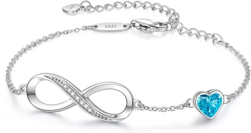 CDE Infinity Heart Birthstone Charm Link Bracelet for Women 925 Sterling Silver Adjustable Mother