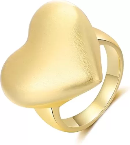 Chunky Gold Rings for Women, 14k Gold Plated Statement Band Rings Heart Round Teardrop Crossover Ring Stackable Thick Ring Cocktail Costume Jewelry Gifts