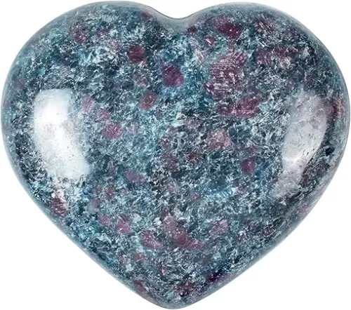 Crocon 50mm Ruby Kyanite Heart Stone Big Heart Shape Puff Stones Set 450+ Carats Pocket Crystal Healing Tumble Collection Palm Stone Good Luck Charm Meditation Gift Craft Home Decor