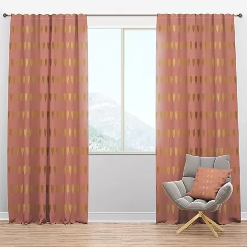 Curtains 'Gold Hearts On Pink' Curtains for Bedroom, Curtains for Living Room, Curtains & Drapes - Thermal Insulated - Single Panel-52x84