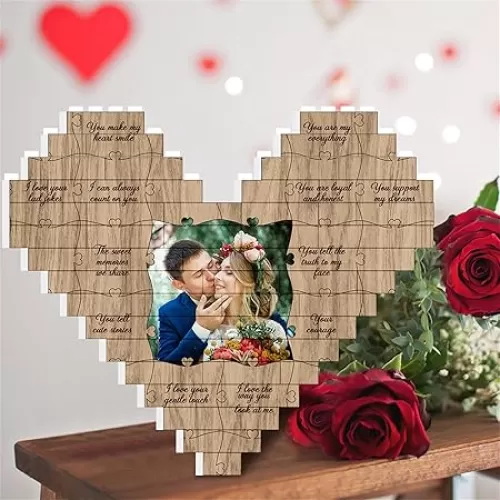Custom Building Brick Photo Block Personalized 12 Reasons Why I Love You Brick Puzzles Heart Shaped Picture Romantic Decor Anniversary Valentine's Day Gifts for Her Him Boyfriend Girlfriend Couples