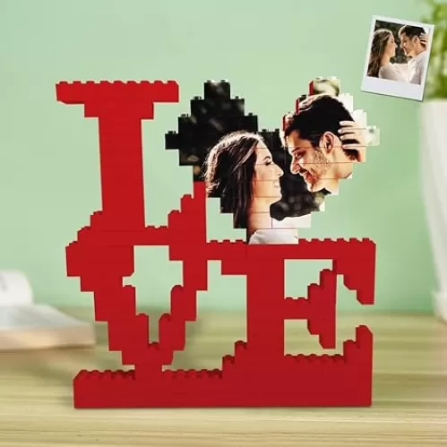 Custom Building Brick Photo Block Personalized Love Brick Puzzles Heart Shaped Picture Romantic Decor Anniversary Valentine's Day Gifts for Him, Her, Women, Boyfriend, Girlfriend, Couples