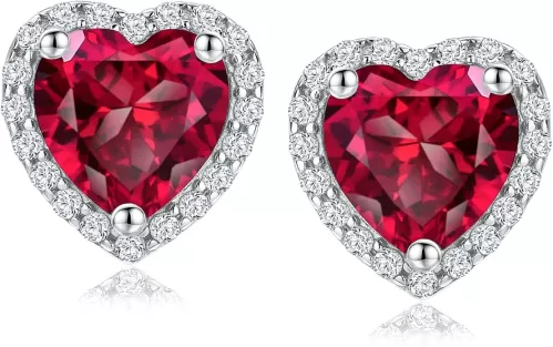 DAYBYDAY Birthstone Earrings for Women 925 Sterling Silver Halo Stud Earrings, Small Round/Cushion/Heart Gemstone Earrings Birthstone Jewelry