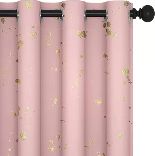 Deconovo Blackout Curtains - Thermal Insulated, Noise-Reducing Window Drapes for Bedroom, Living Room - 2 Panels, Coral Pink/Golden, 42W X 84L