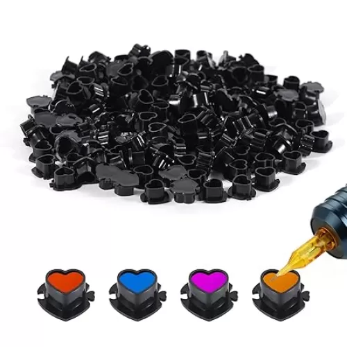 Disposable Tattoo Ink Caps 200PCS Heart Shaped Tattoo Ink Cups Plastic Spliceable Pigment Caps with Base Tattoo Permanent Makeup Container Tattoo Ink Holder Tattoo Supplies - Black