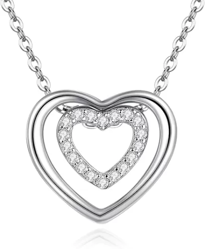Double Heart Pendant Necklace 925 Sterling Silver Heart Shaped Necklace for Women Heart Jewelry Valentine's Day Gifts for Her