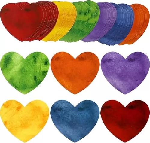 Eersida 48 Pcs Hearts Cutouts Heart Shaped Cutouts Assorted Color Accent for Crafts Marble Paper Printed Cardstock Cut Outs for Kids School Classroom Valentine Decor(Heart Style)