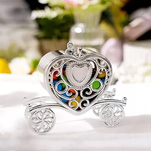 Efavormart 12 Pack - 4" Silver Fillable Heart Carriage Favor Candy Boxes for Wedding, Bridal Shower, Baby shower, Birthday, Candy Jars Decorations