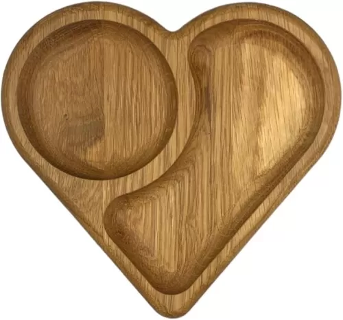EFO Decorative Wooden Snack Tray – Handcrafted Heart-Shaped Platter for Nuts, Seeds & Dried Fruits – Charming Valentine’s Day Gift – Quality Wood Tapas Tray (Two Hearts)