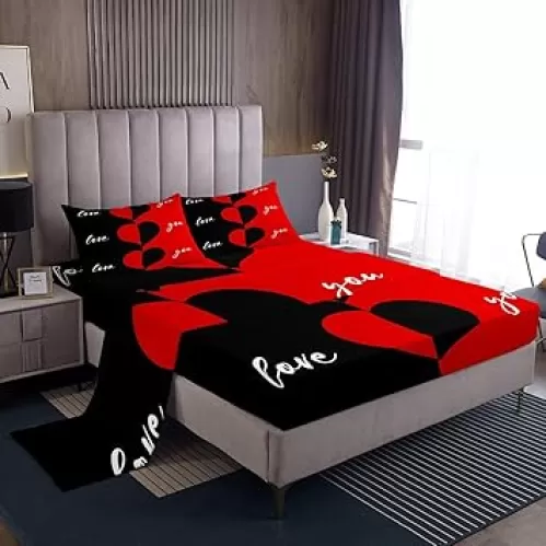 Erosebridal Red and Black Bed Sheets King Size Romantic Valentine