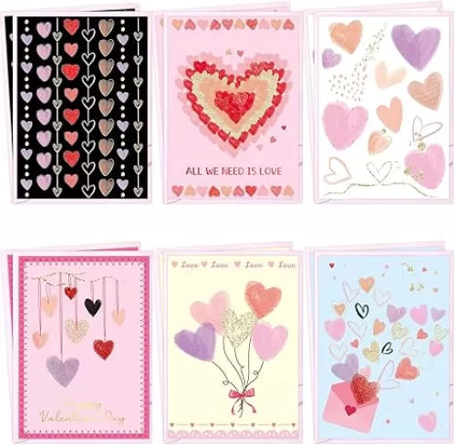Fancy Land 12 Pack Glitter Valentines Cards with Envelopes 5 X 7 Heart Cards Blank Inside Valentine's Day Greeting Cards
