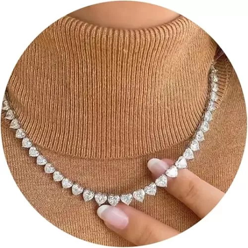 Fesciory Silver Rhinestone Tennis Necklaces for Women, Dainty Adjustable Layered Twist Rope Cubic Zircon Diamond Butterfly Necklace, Iced Out Heart Jewelry Gifts (Heart)