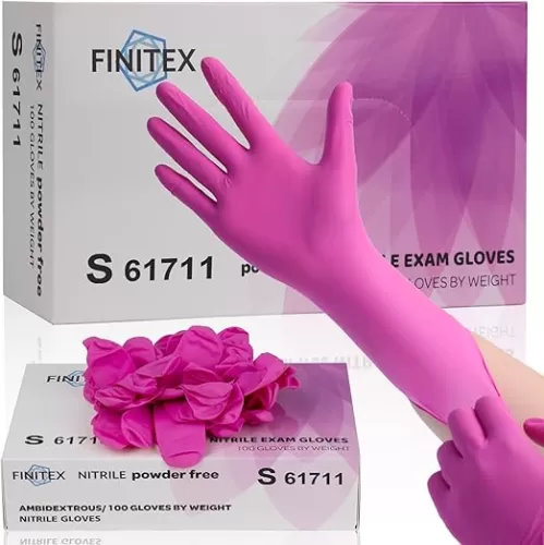 FINITEX Pink Nitrile Disposable Latex-Free Gloves - 3.5mil 100PCS Powder-Free Latex Free Cleaning Medical Exam Food Gloves