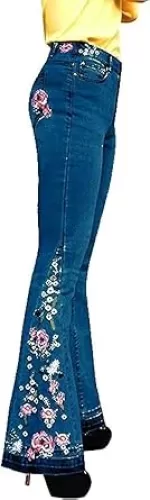 Flared Jeans for Women High Waisted Bell Bottom Jeans 70s Retro Jeans Lightweight Denim Pants Embroidered Bootcut Jeans