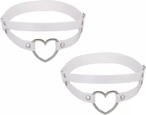 FM FM42 Multicolor PU Simulated Leather Women's Gothic Double Straps Heart O Ring Leg Thigh Elastic Garter Belt, One Pair