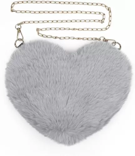 FuninCrea Plush Shoulder Bag for Women, Heart-Shaped Crossbody Purses for Women, Cute Purses Handbag with Zipper for Phone
