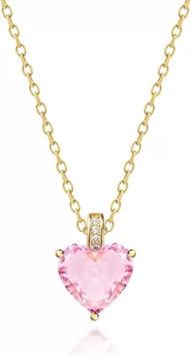 Genuine Birthstone Necklace for Women, Heart Love Necklace, Birthday Gifts for Her