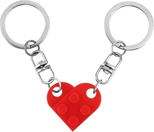 Gifts for Boyfriend Girlfriend, Matching Couple Gift Heart Keychain, Valentine's Day Christmas Lego Gifts, Birthday Gift for Women - Red Heart Keychain