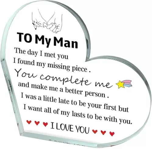 Gifts for Boyfriend Husband Father’s Day Gift Men's Anniversary Heart Shaped Acrylic Block Paperweight Keepsake Birthday Gifts for Him Boyfriend Husband Valentines Day Gift