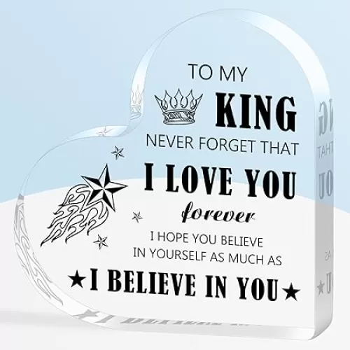 Gifts for Boyfriend-Romantic Gifts for Him, Anniversary Keepsakes Gift for husband, Men's Anniversary Heart Shaped Acrylic, Birthday Valentine's Day Christmas Gift for Husband Boyfriend hims, To My King