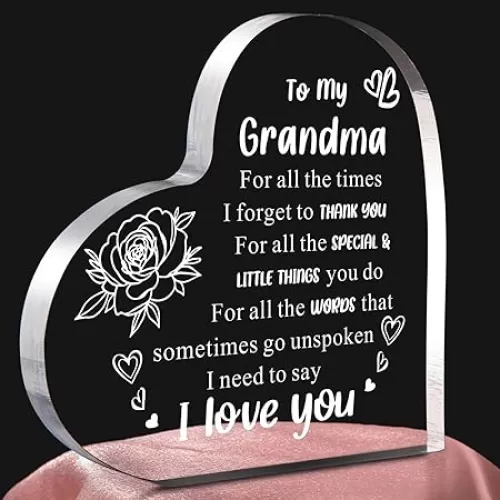 Gifts for Grandma from Grandkids, Best Birthday, Mothers Day, Christmas Presents Ideas Heart Shaped Acrylic Block Paper weights For Grandmother