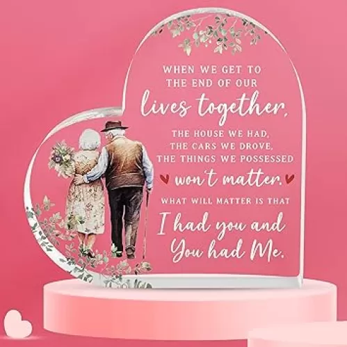 Gifts for Wife from Husband - Wedding Anniversary, Birthday, Mothers Day Gifts for Her Him - Romantic Love Decorative Sign Desk for Wife, Husband - Acrylic Block Heart-shaped Plaque