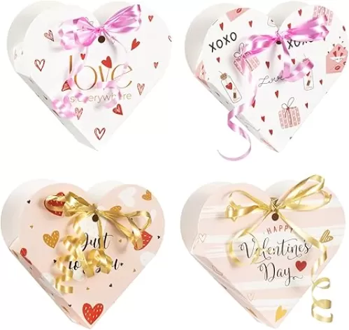 GINLEBO Valentines Day Boxes 24Pack Valentines Heart Shape Treat Candy Small Gift Boxes, Party Favor for Kids School Classrooom