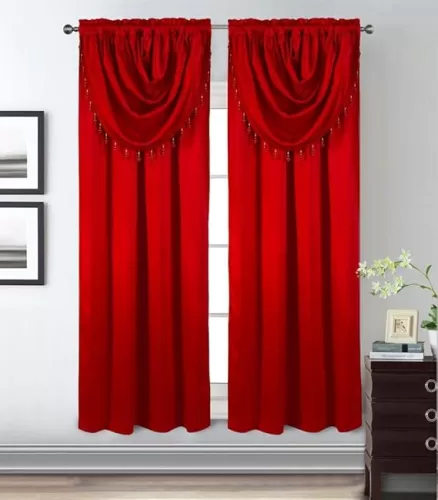 GLORY RUGS Window Panel with Attached Valance Curtain Bedroom Living Room Dining 42"X84" Red