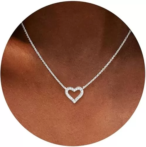 Heart Necklace, AAA+ Cubic Zirconia, 14K Gold Plated Necklace for Women, Cute Dainty Love Pendant Necklaces for Women