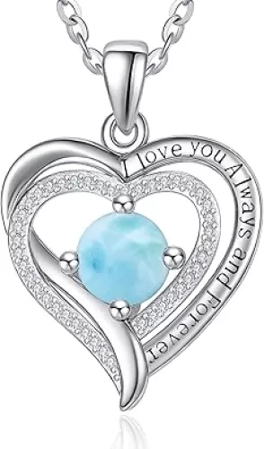 Heart Necklaces for Women Mother, White Gold I Love You Always and Forever Jewelry with Birthstone Pendant, Anniversary Birthday Gifts for Her Wife Girlfriend, 18+2 Inch Chain