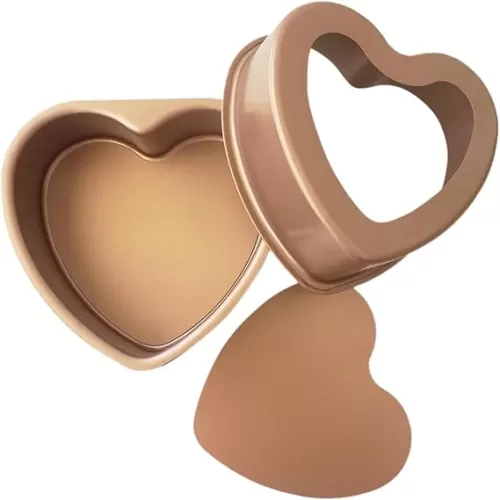 Heart Shaped Cake Pan 6Inch, Gold Heart Cake Pan Removable Bottom, Muffin Pan Baking Set of 2 for Brownies, Cheesecake, Non-Stick Carbon Steel Shape Mold, Love