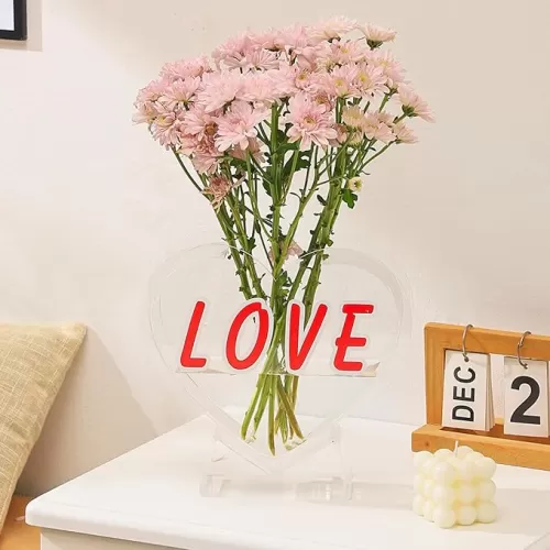 Heart Vase, Acrylic Heart Shaped Vase for Flowers, Valentine's Day Decor, Valentine's Day Gifts for Her, for Women, Couple, Girlfriend, Mom, Wedding(Love2)