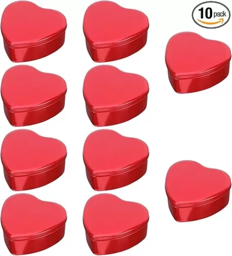 Hemoton 10pcs Red Heart Shaped Metal Tins Box with Lids Candy Boxes Empty Candle Jars Cans Biscuits Jar Empty Tin Box for Heart Tins, Candies Treasures