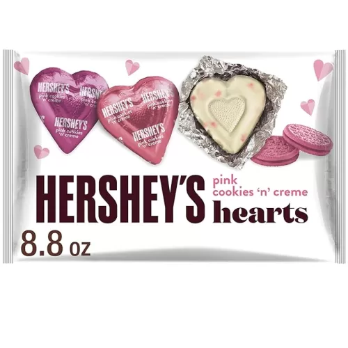 HERSHEY'S Pink Cookies 'n' Creme Hearts, Valentine's Candy Bag, 8.8 oz