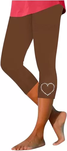HGps8w Capris for Women Trendy Heart Shape Rhinestones Leggings High Waisted Stretchy Casual Comfy Summer Cropped Yoga Pants