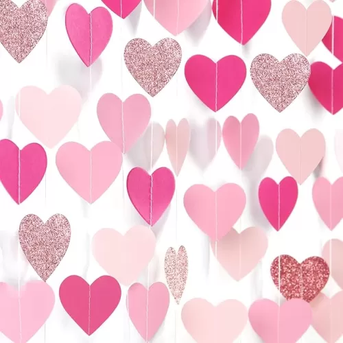 Hot-Pink Rose-Gold Party Decorations Heart-Garland - 52ft Wedding Bridal Shower Hanging Decoration Streamers Banner, Baby Girl Birthday Bachelorette Engagement Mohters Decor Panduola